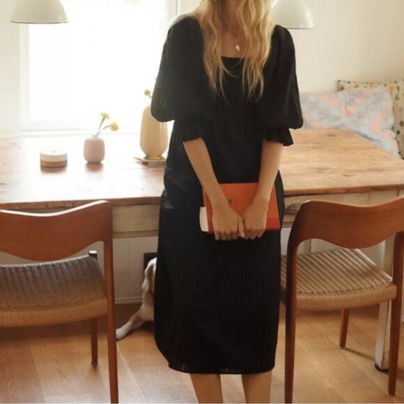 Anthropologie Hutch Black Cotton Eyelet Midi Dress Size Small - Picture 1 of 7